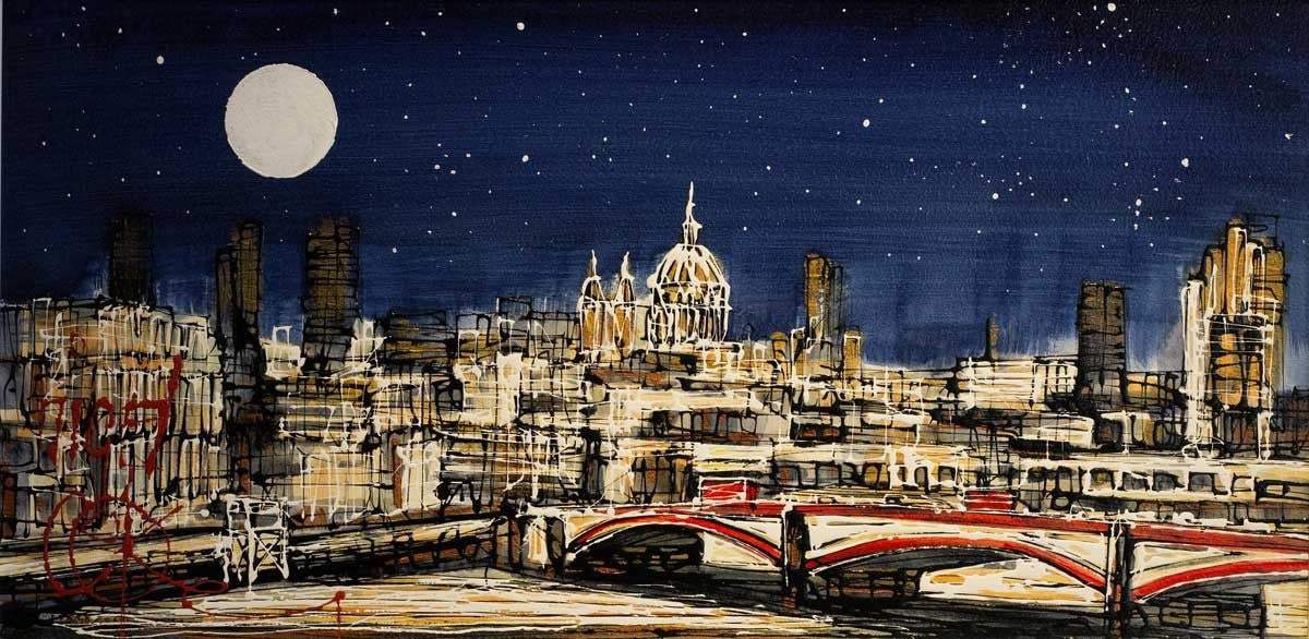 London By Night - SOLD by artist Nigel Cooke - Wyecliffe Galleries