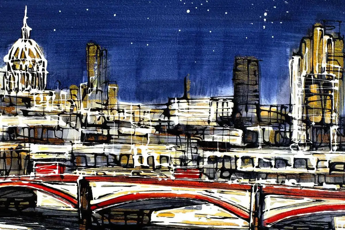 London By Night - SOLD by artist Nigel Cooke - Wyecliffe Galleries