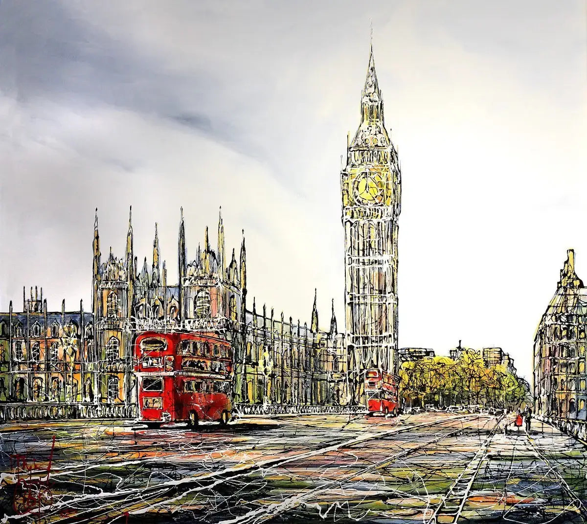 Routemasters in Westminster - SOLD by artist Nigel Cooke - Wyecliffe Galleries