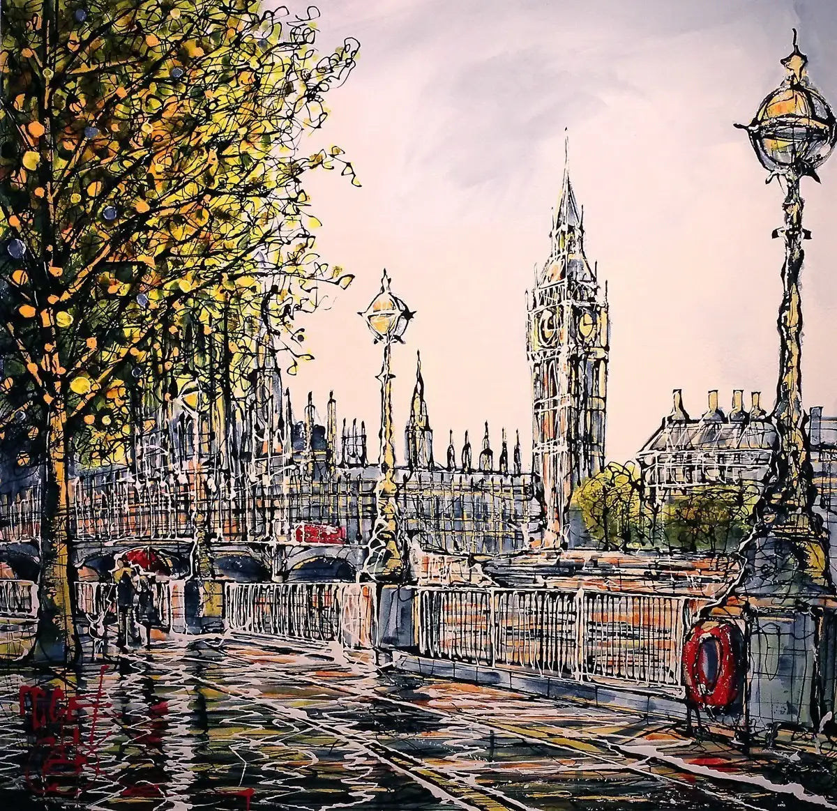 Southbank Showers - SOLD by artist Nigel Cooke - Wyecliffe Galleries