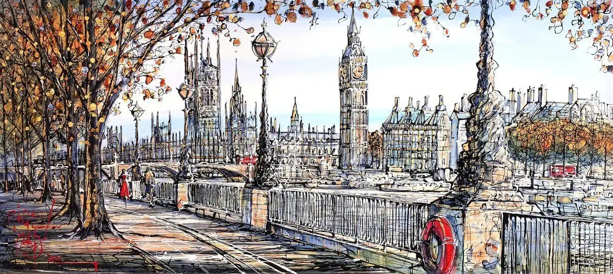 Sunny Day on the Southbank - SOLD by artist Nigel Cooke - Wyecliffe Galleries