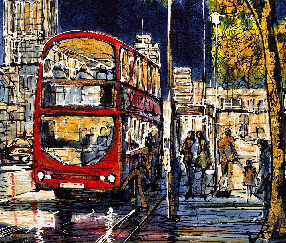 The Night Bus Home - SOLD by artist Nigel Cooke - Wyecliffe Galleries