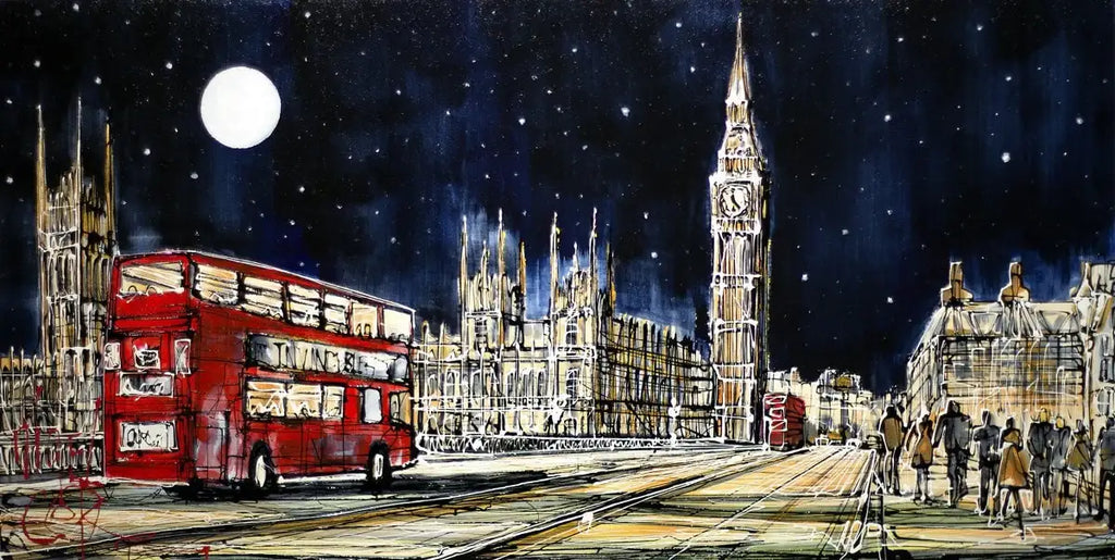 Westminster Bridge at Night - SOLD by artist Nigel Cooke - Wyecliffe Galleries