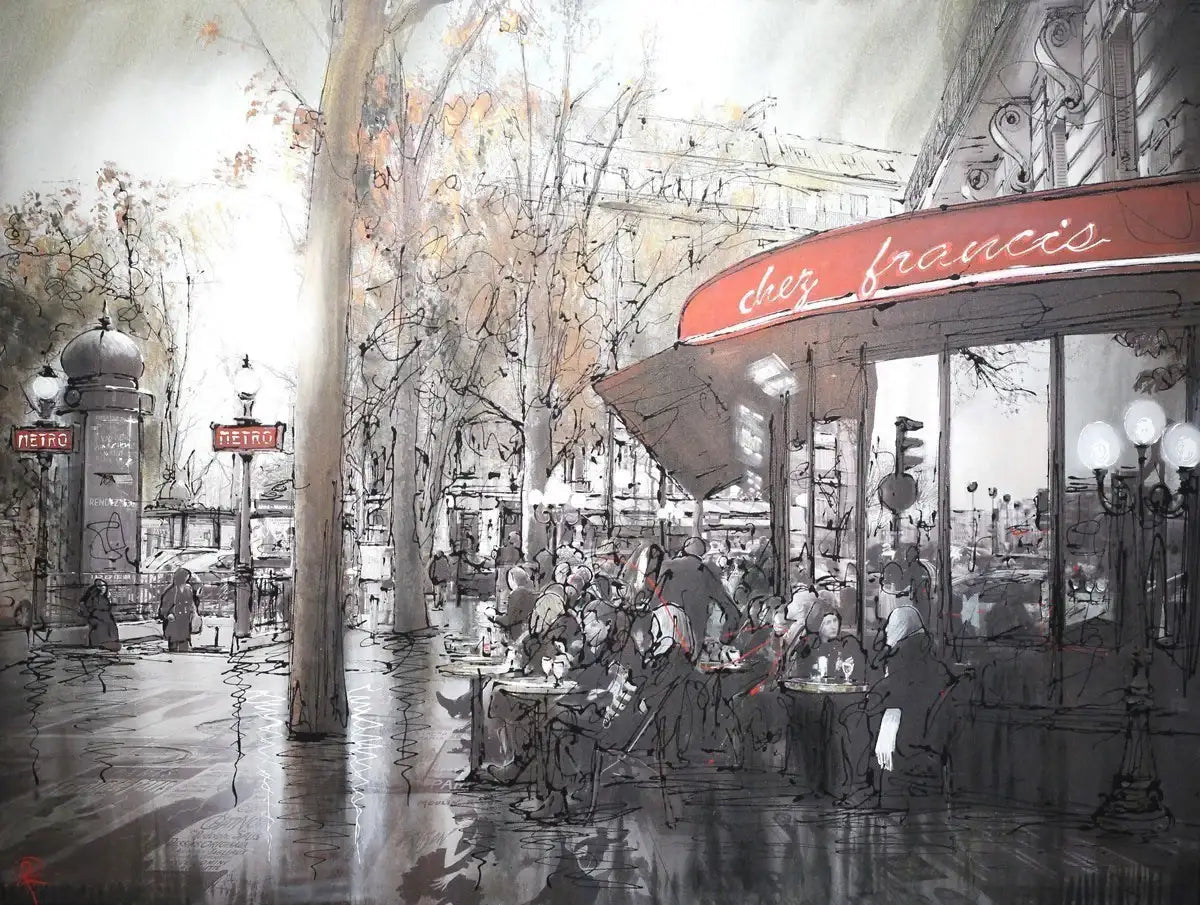 Chez Francis (L'Heure de Cafe)- SOLD by artist Paul Kenton - Wyecliffe Galleries