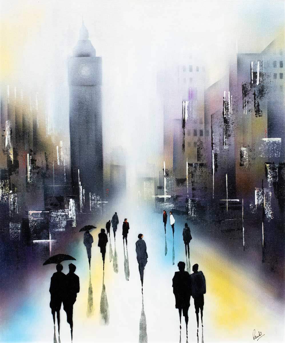 Rain At Big Ben - Original - SOLD by artist Paul Oughton - Wyecliffe Galleries