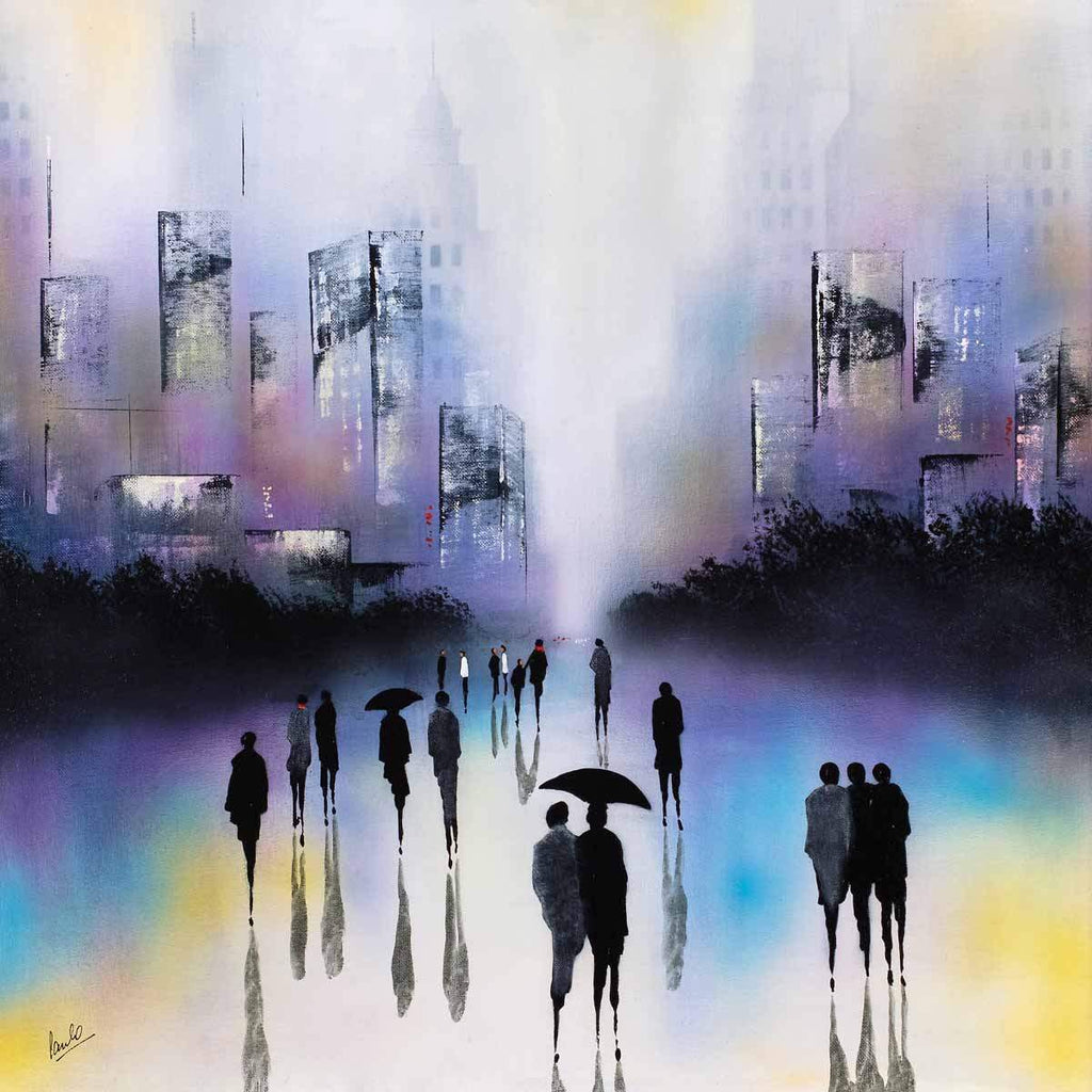 Rain in the West End - Original - SOLD by artist Paul Oughton - Wyecliffe Galleries