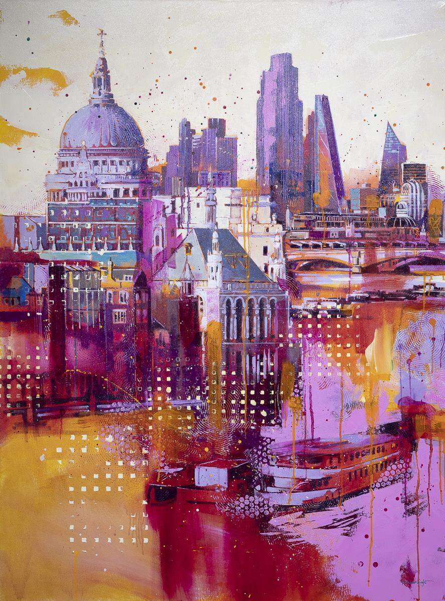 City In Pink - Original - SOLD by artist Richard Knight - Wyecliffe Galleries