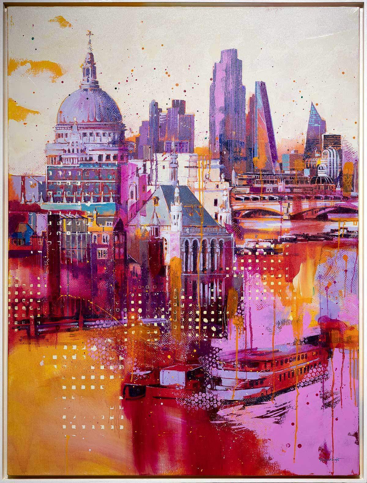 City In Pink - Original - SOLD by artist Richard Knight - Wyecliffe Galleries