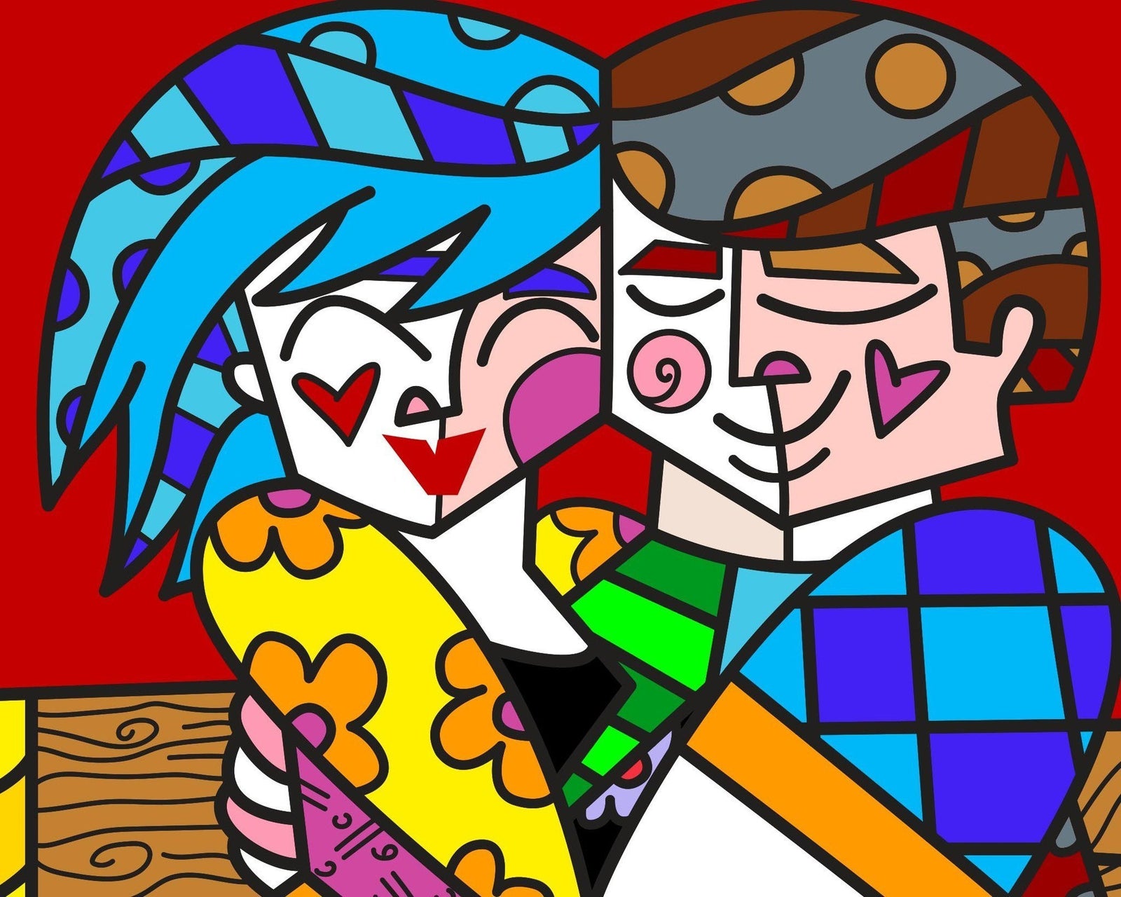 Romero Britto The Hug 3 - Framed Print — Supermarket Brazil