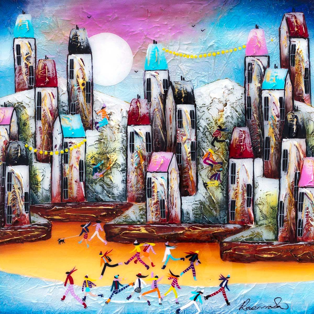 A Town Full Of Fun - Original - SOLD by artist Rozanne Bell - Wyecliffe Galleries