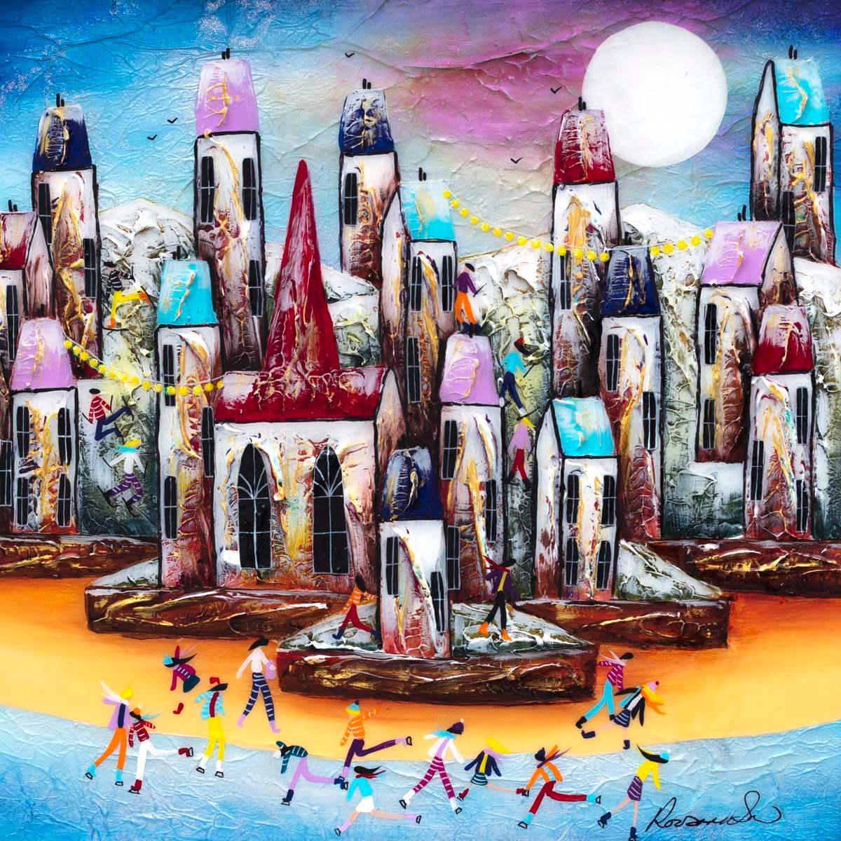 A Village Full of Friends - Original by artist Rozanne Bell - Wyecliffe Galleries