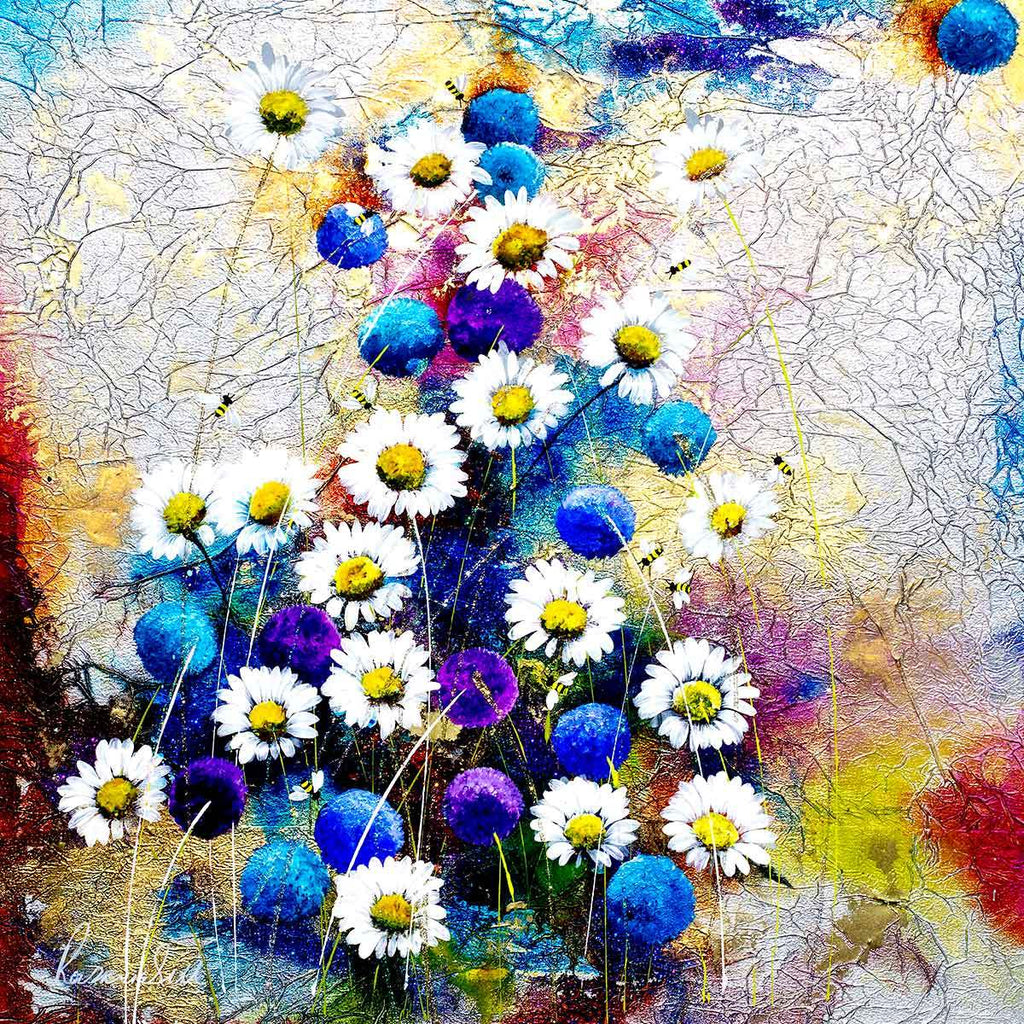 Alliums and Daisies - Original - SOLD by artist Rozanne Bell - Wyecliffe Galleries