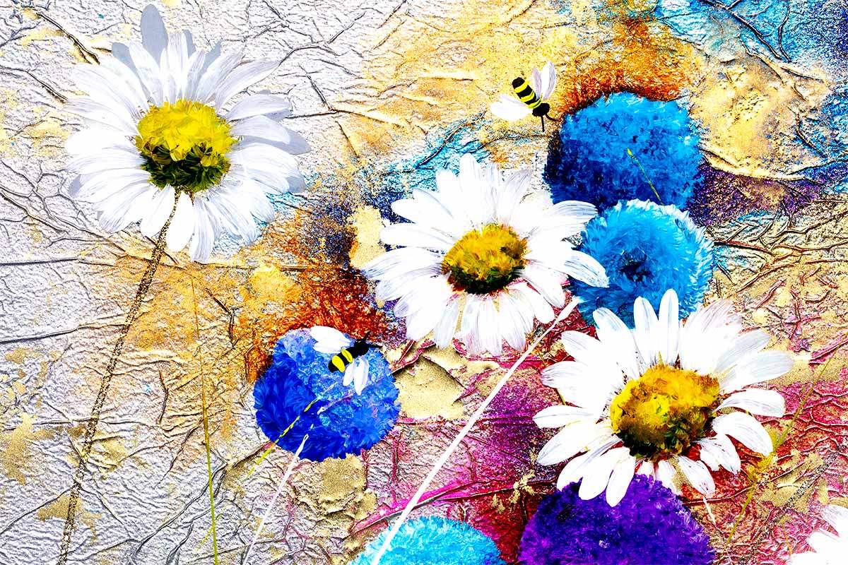 Alliums and Daisies - Original - SOLD by artist Rozanne Bell - Wyecliffe Galleries