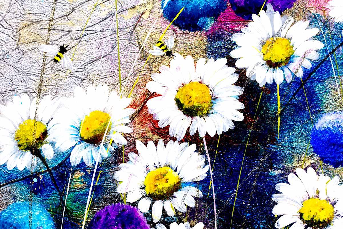 Alliums and Daisies - Original - SOLD by artist Rozanne Bell - Wyecliffe Galleries