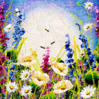 Bee's and Daisies - Original - SOLD by artist Rozanne Bell - Wyecliffe Galleries