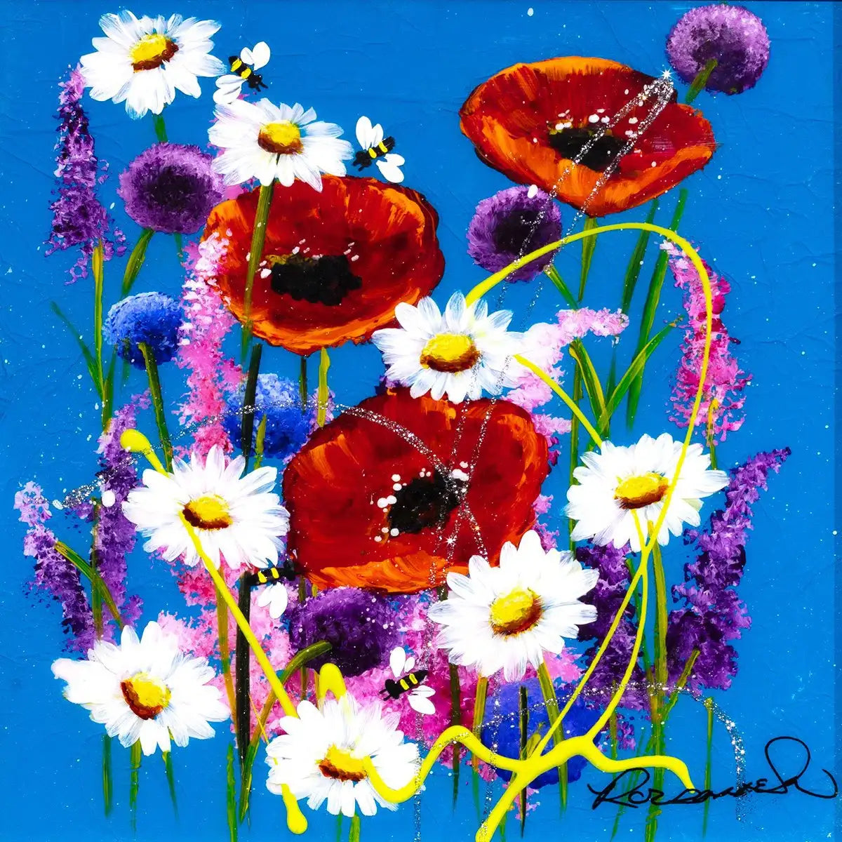 Bees and Blossoms I - Original - SOLD by artist Rozanne Bell - Wyecliffe Galleries