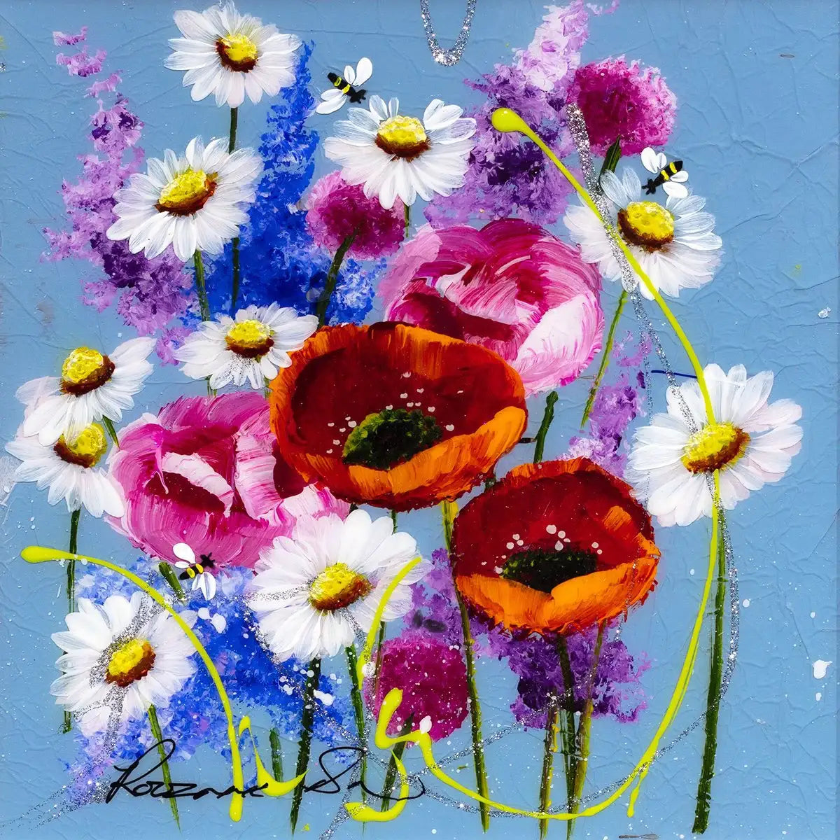 Bees and Blossoms II - Original - SOLD by artist Rozanne Bell - Wyecliffe Galleries