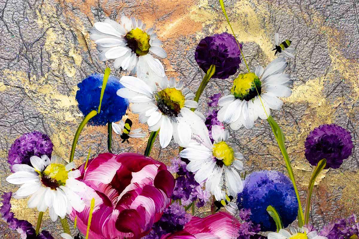 Blooms and Bees - Original - SOLD by artist Rozanne Bell - Wyecliffe Galleries