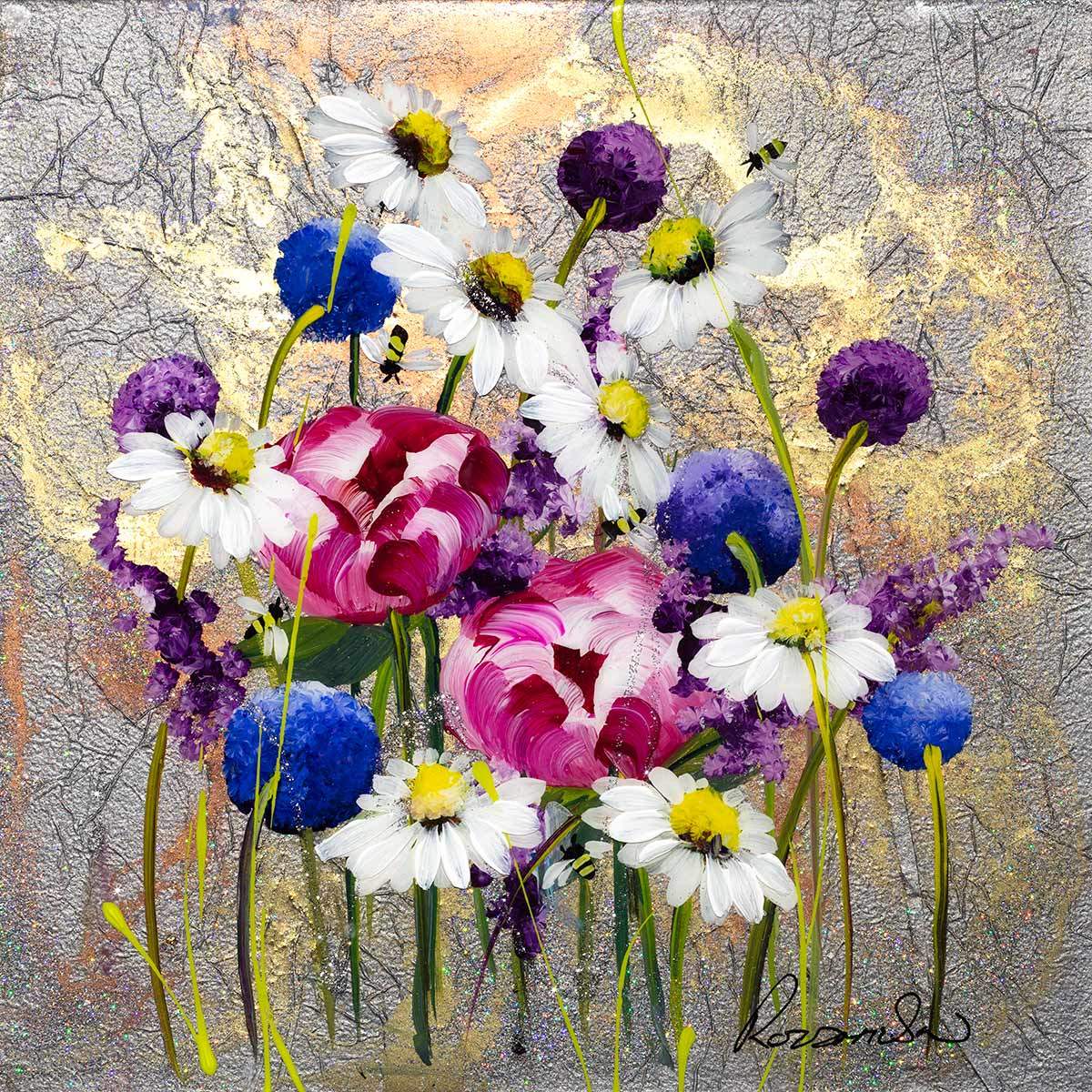 Blooms and Bees - Original - SOLD by artist Rozanne Bell - Wyecliffe Galleries