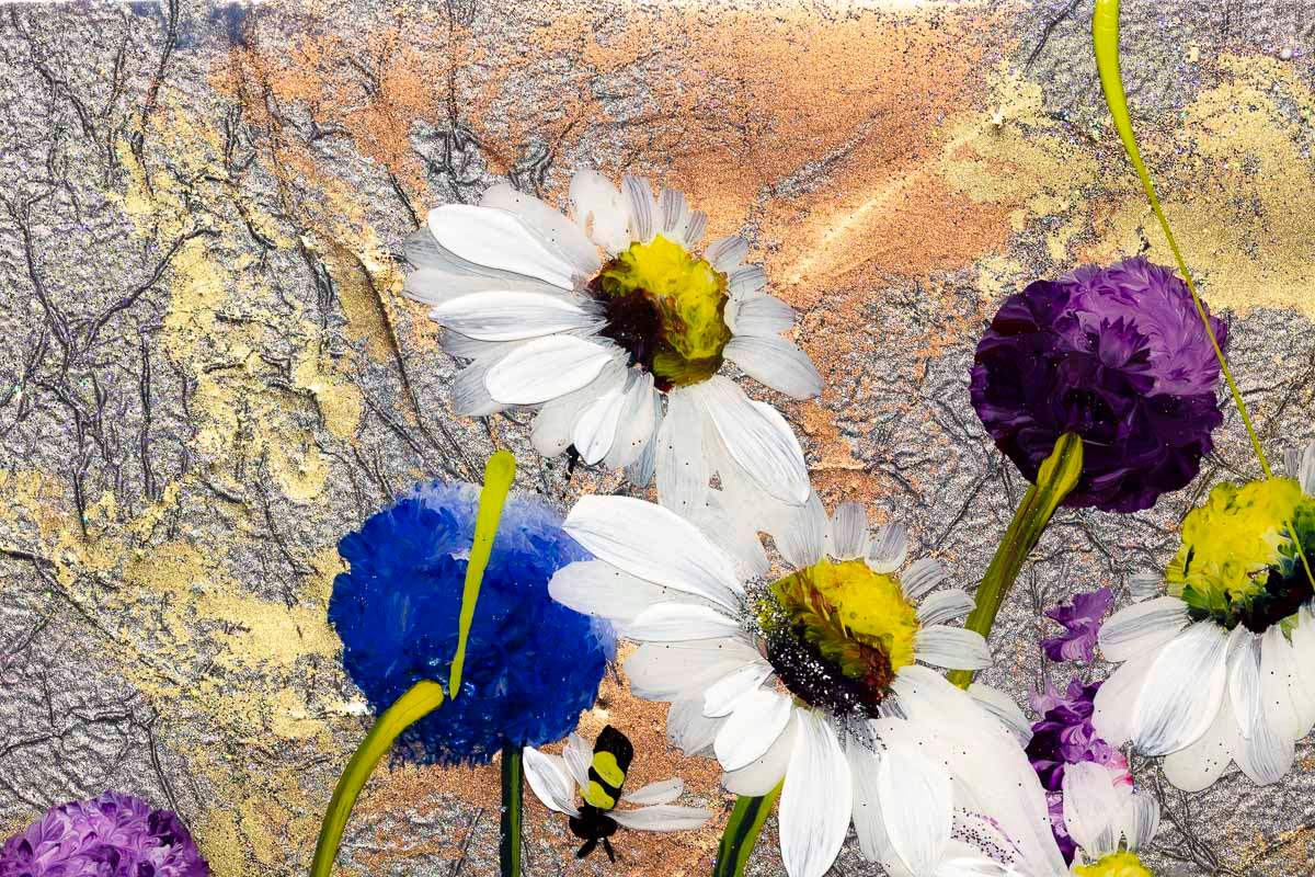 Blooms and Bees - Original - SOLD by artist Rozanne Bell - Wyecliffe Galleries