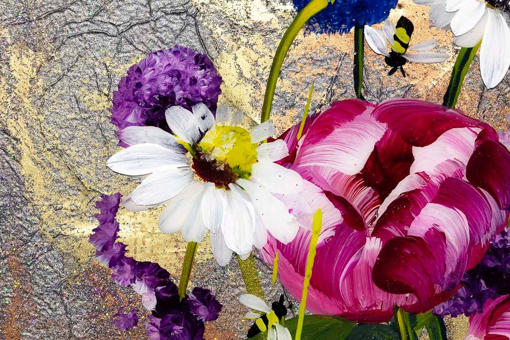 Blooms and Bees - Original - SOLD by artist Rozanne Bell - Wyecliffe Galleries