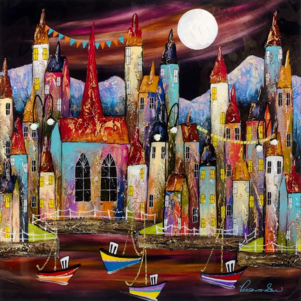 Boats and Bunting - Original - SOLD by artist Rozanne Bell - Wyecliffe Galleries