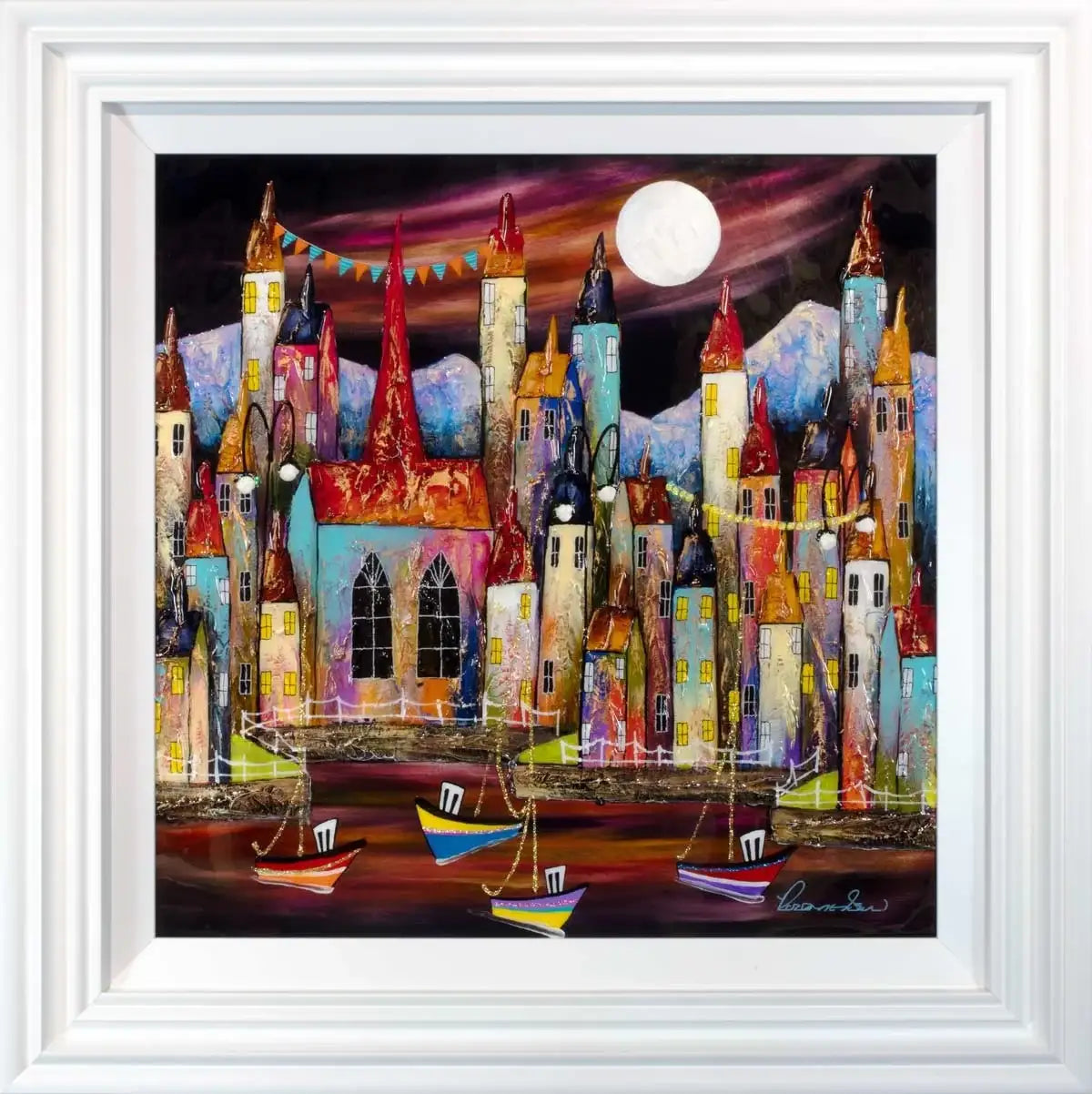 Boats and Bunting - Original - SOLD by artist Rozanne Bell - Wyecliffe Galleries