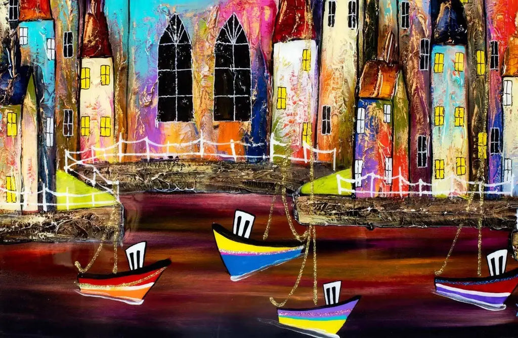 Boats and Bunting - Original - SOLD by artist Rozanne Bell - Wyecliffe Galleries