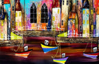 Boats and Bunting - Original - SOLD by artist Rozanne Bell - Wyecliffe Galleries
