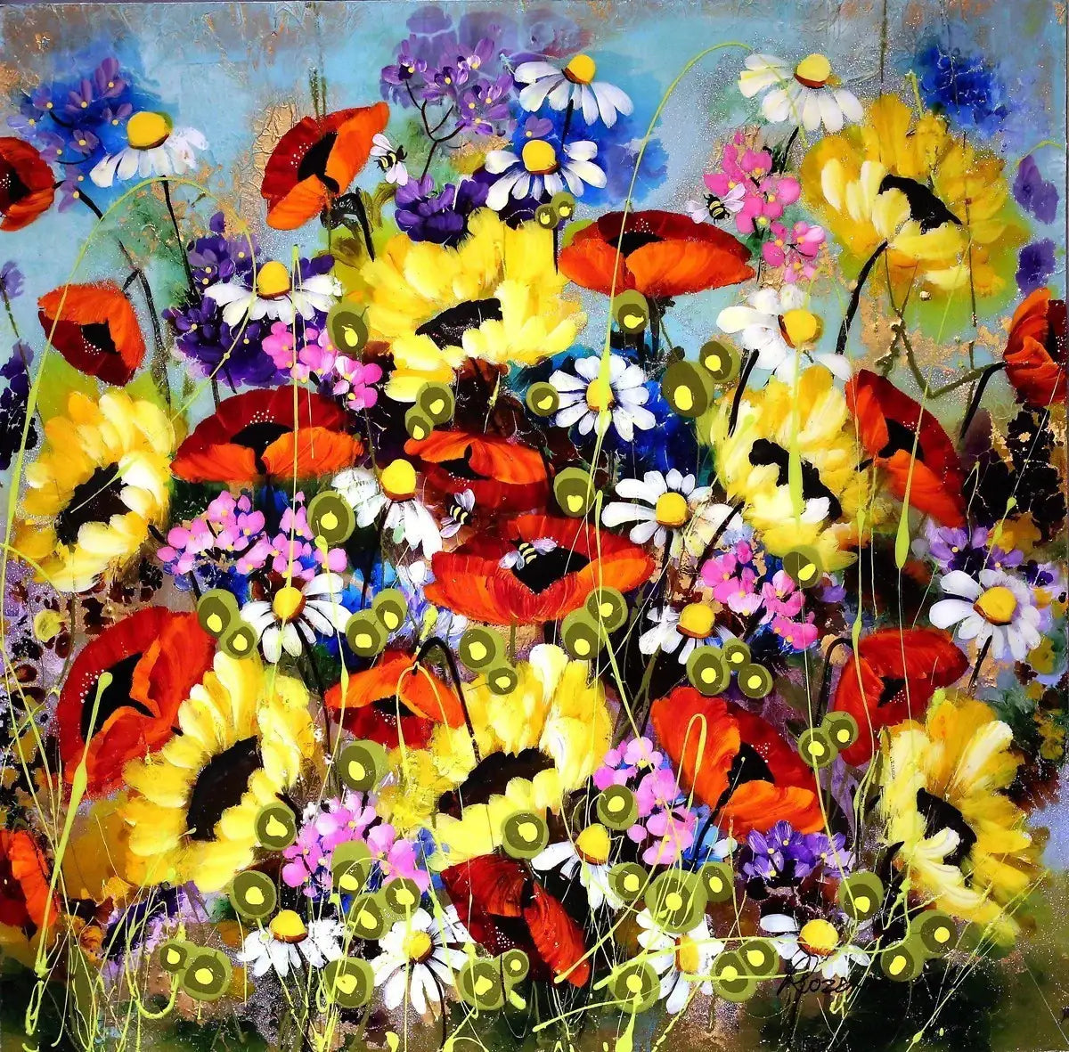 Buzzing Bees - SOLD by artist Rozanne Bell - Wyecliffe Galleries