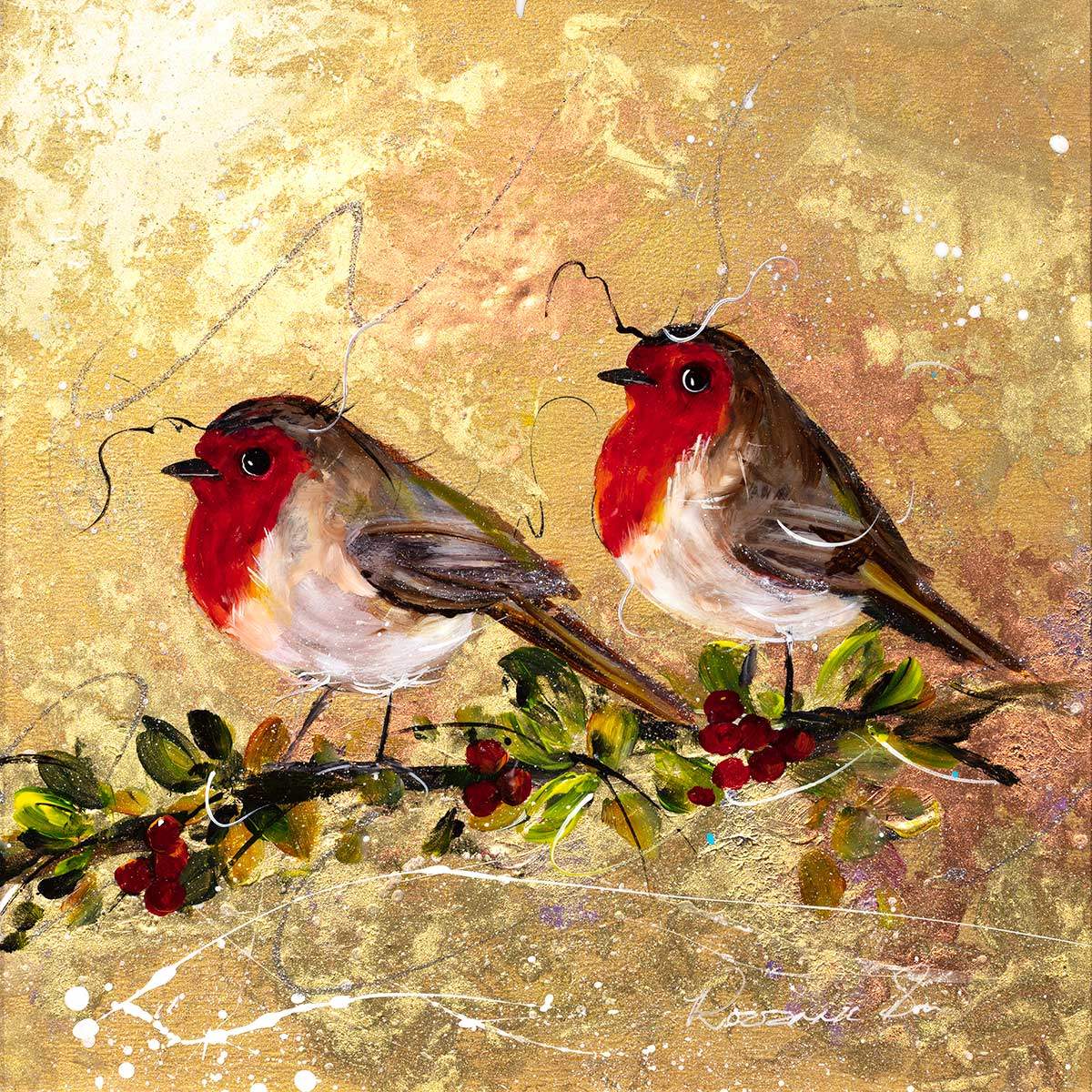 Cardinal Couple - Original - SOLD by artist Rozanne Bell - Wyecliffe Galleries