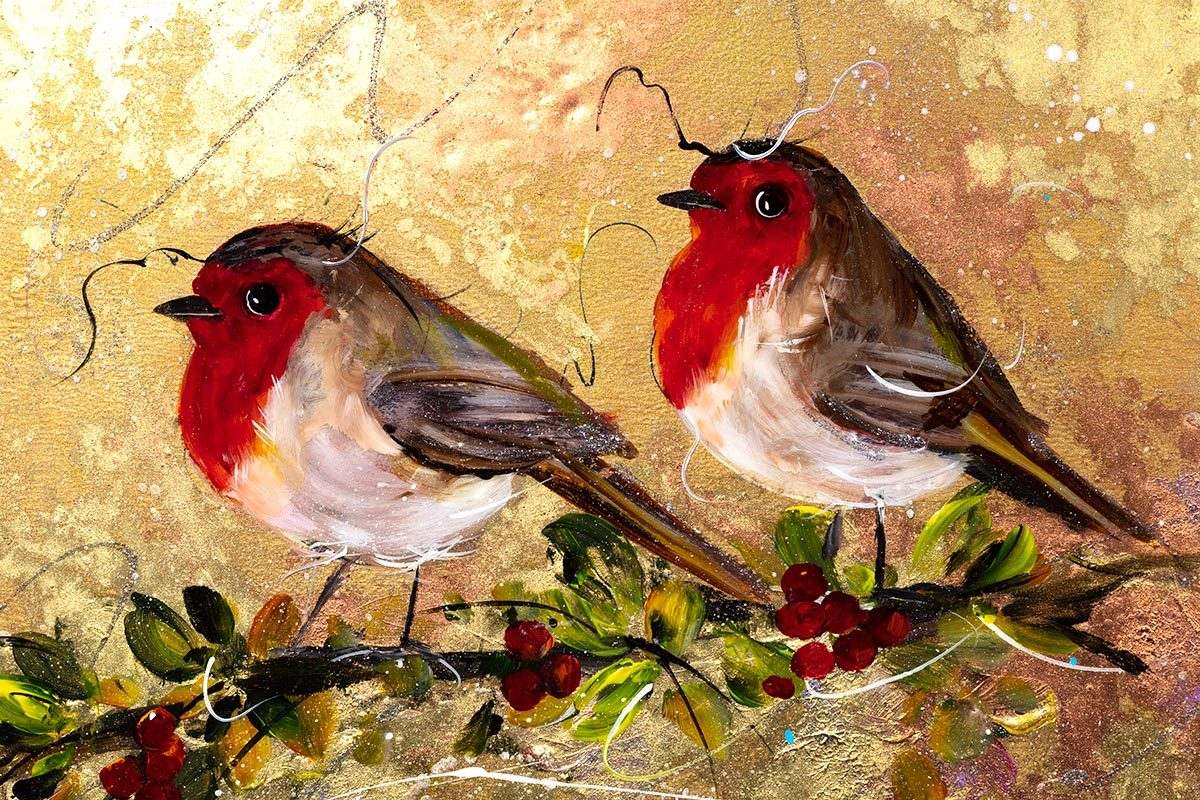 Cardinal Couple - Original - SOLD by artist Rozanne Bell - Wyecliffe Galleries