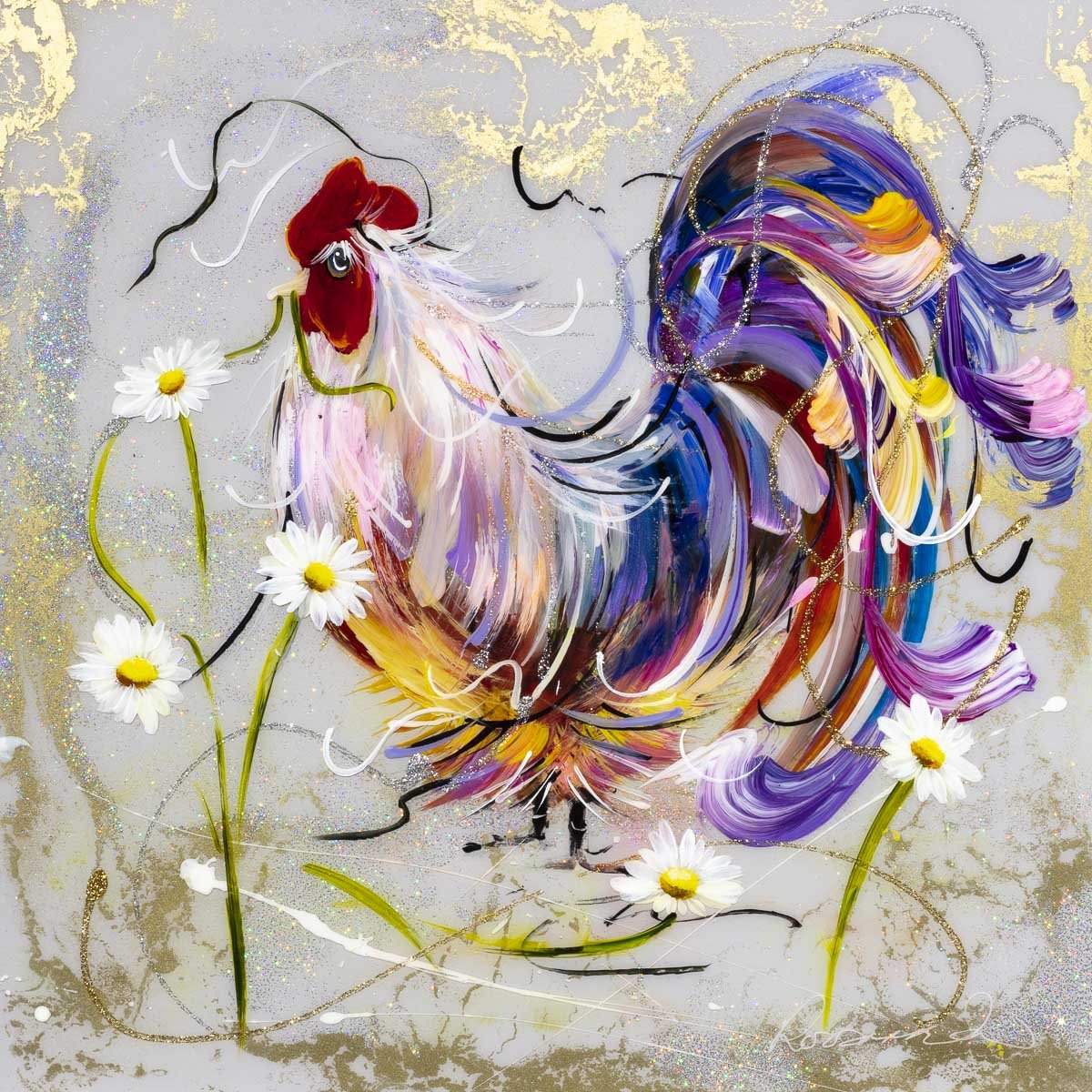 Cock A Doodle Doo - Original SOLD by artist Rozanne Bell - Wyecliffe Galleries