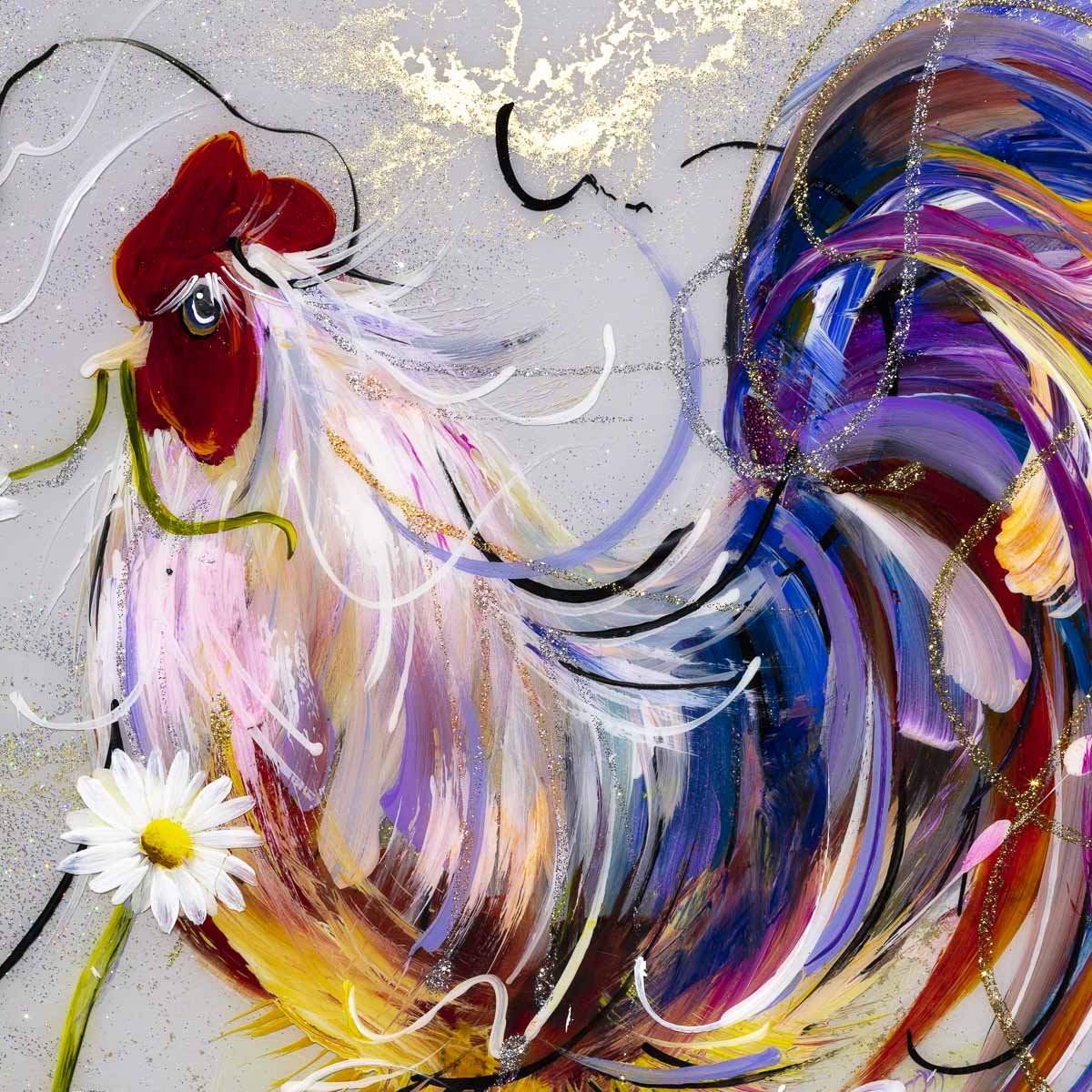 Cock A Doodle Doo - Original SOLD by artist Rozanne Bell - Wyecliffe Galleries