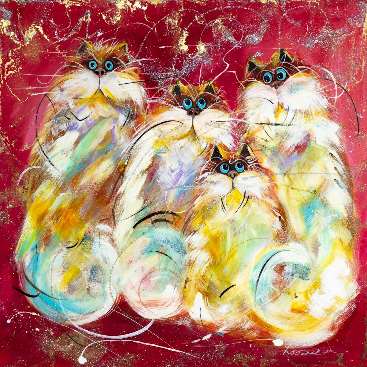 Crazy Cats - Original - SOLD by artist Rozanne Bell - Wyecliffe Galleries