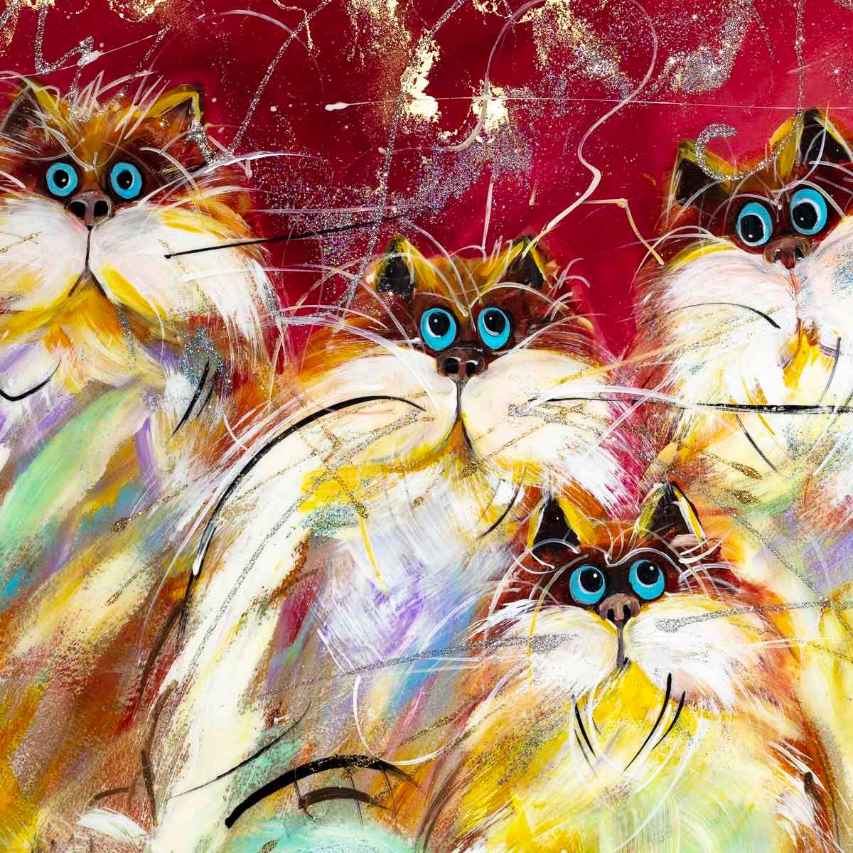 Crazy Cats - Original - SOLD by artist Rozanne Bell - Wyecliffe Galleries