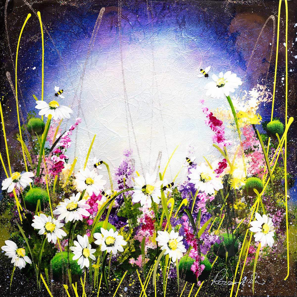 Daisies at Dusk - Original SOLD by artist Rozanne Bell - Wyecliffe Galleries