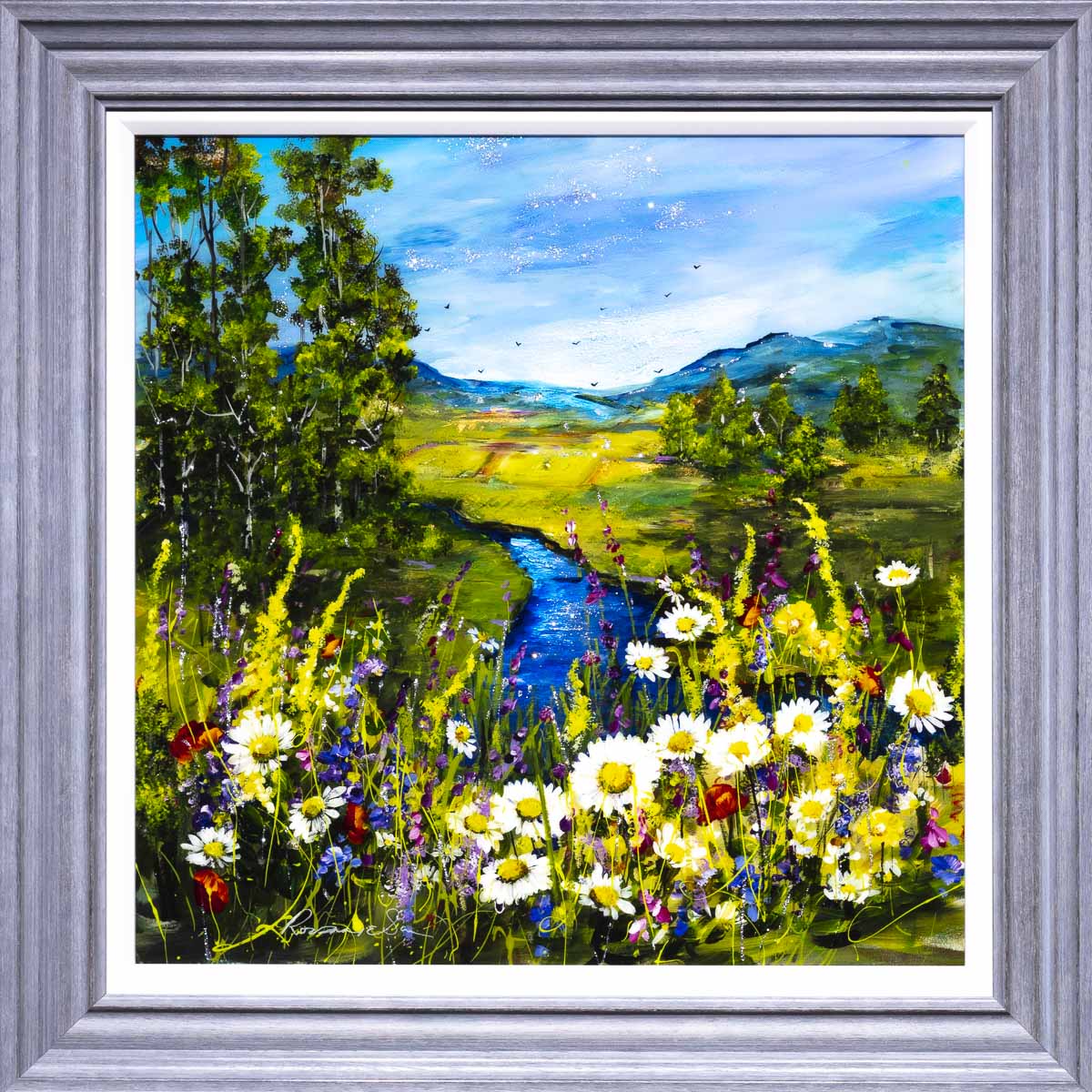 Daisies by the Lake Rozanne Bell Framed