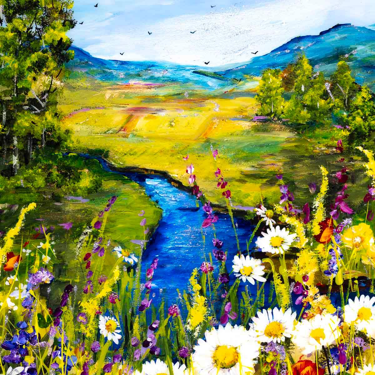 Daisies by the Lake - Original - SOLD by artist Rozanne Bell - Wyecliffe Galleries