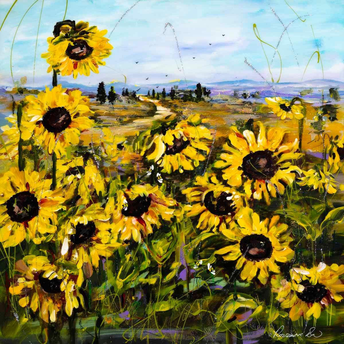 Display of Sunflowers - Original - SOLD by artist Rozanne Bell - Wyecliffe Galleries