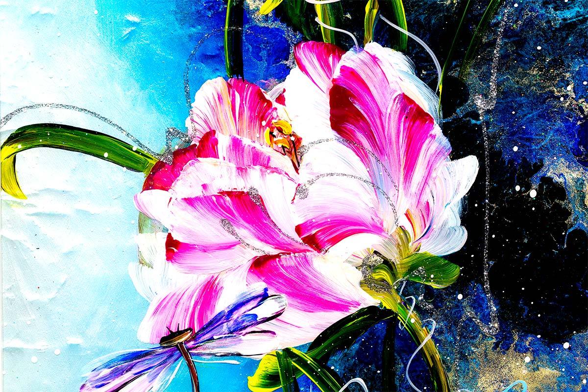 Dragonflies and Blossom - Original Rozanne Bell Framed