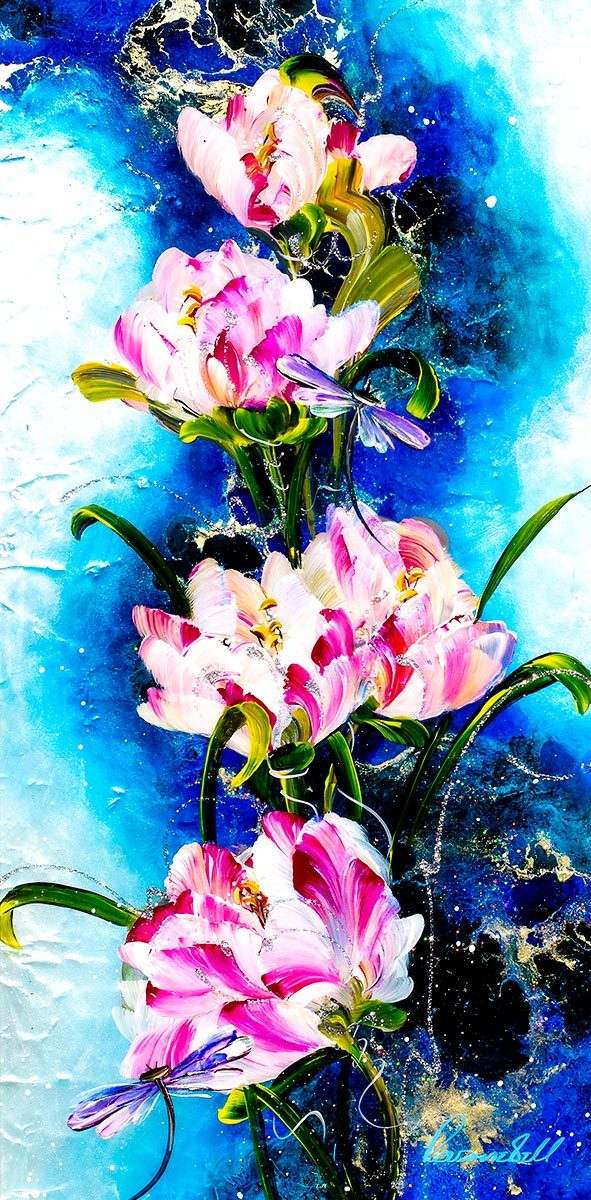 Dragonflies and Blossom - Original by artist Rozanne Bell - Wyecliffe Galleries