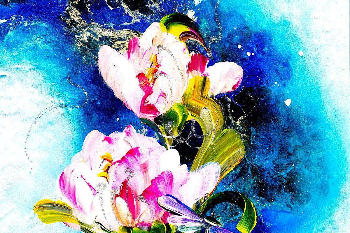 Dragonflies and Blossom - Original by artist Rozanne Bell - Wyecliffe Galleries