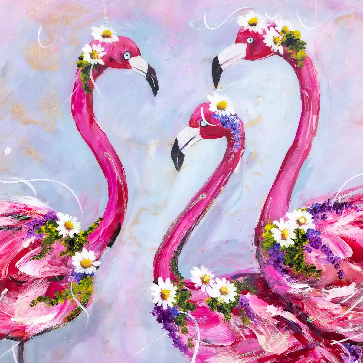 Family of Flamingos - Original - SOLD by artist Rozanne Bell - Wyecliffe Galleries