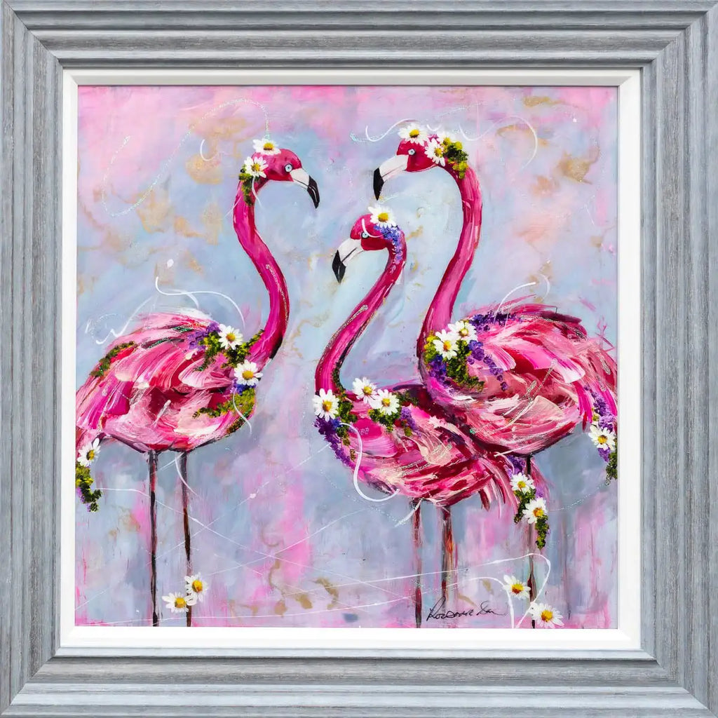 Family of Flamingos - Original - SOLD by artist Rozanne Bell - Wyecliffe Galleries