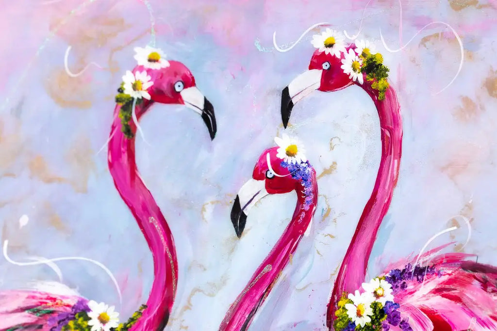 Family of Flamingos - Original - SOLD by artist Rozanne Bell - Wyecliffe Galleries