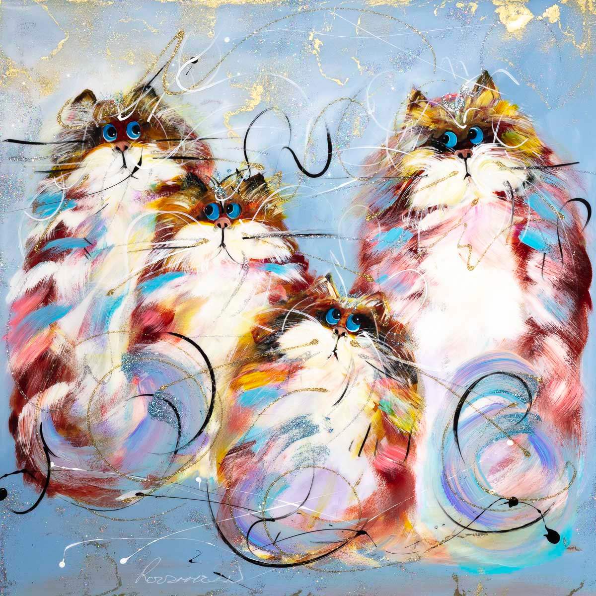 Feline Family - Original - SOLD by artist Rozanne Bell - Wyecliffe Galleries