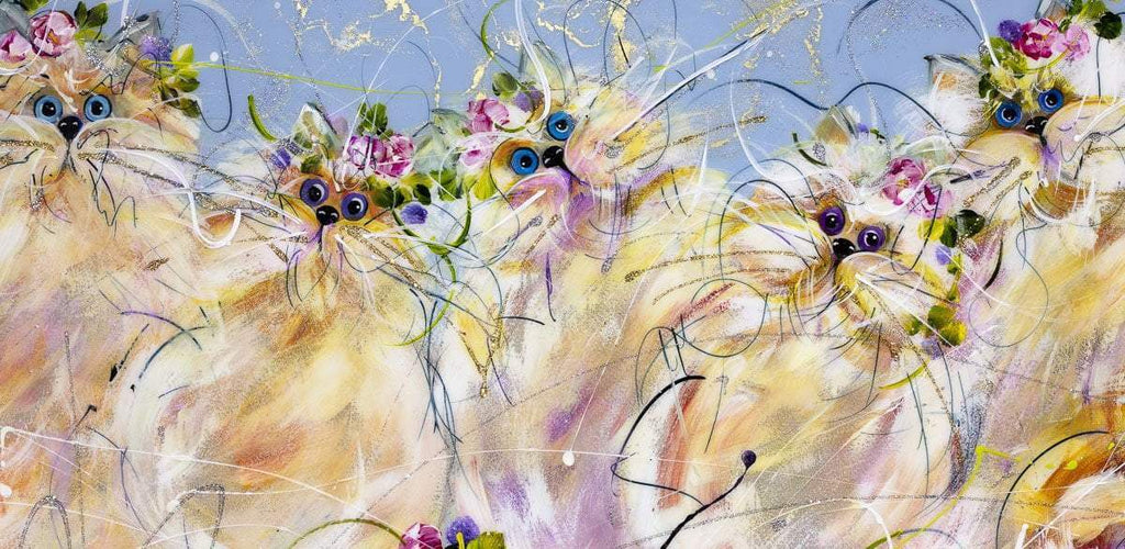 Feline Friends - Original - SOLD by artist Rozanne Bell - Wyecliffe Galleries