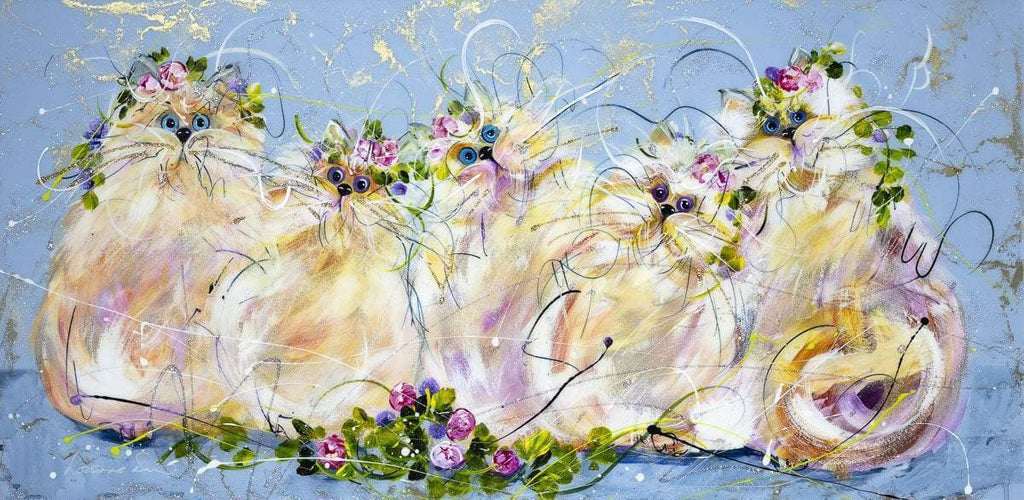 Feline Friends - Original - SOLD by artist Rozanne Bell - Wyecliffe Galleries