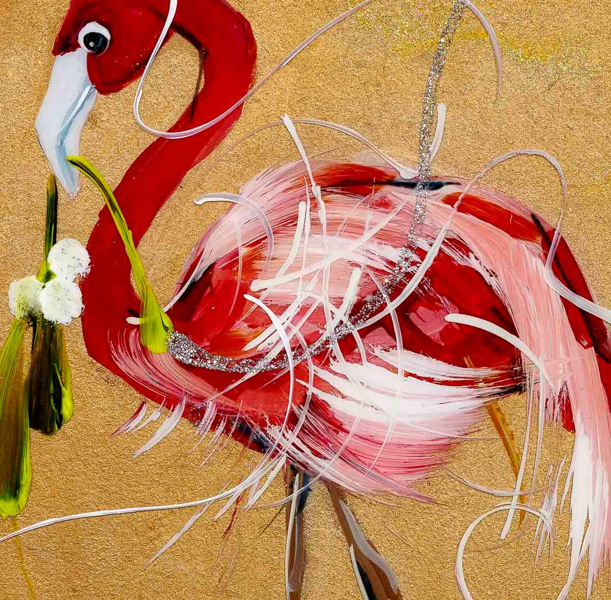 Festive Flamingo - Original - SOLD by artist Rozanne Bell - Wyecliffe Galleries